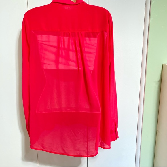 Freebird Button Down Semi Sheer Pink Salamander Blouse Top Women's Large - Picture 9 of 12